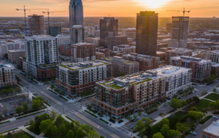 Urban development and mixed-use real estate projects in the Midwest, highlighting investment opportunities in Indianapolis