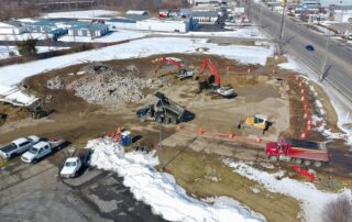 Cleared development site at 3500 Lafayette Road in Indianapolis, former location of Northwest Office Center, February 2026